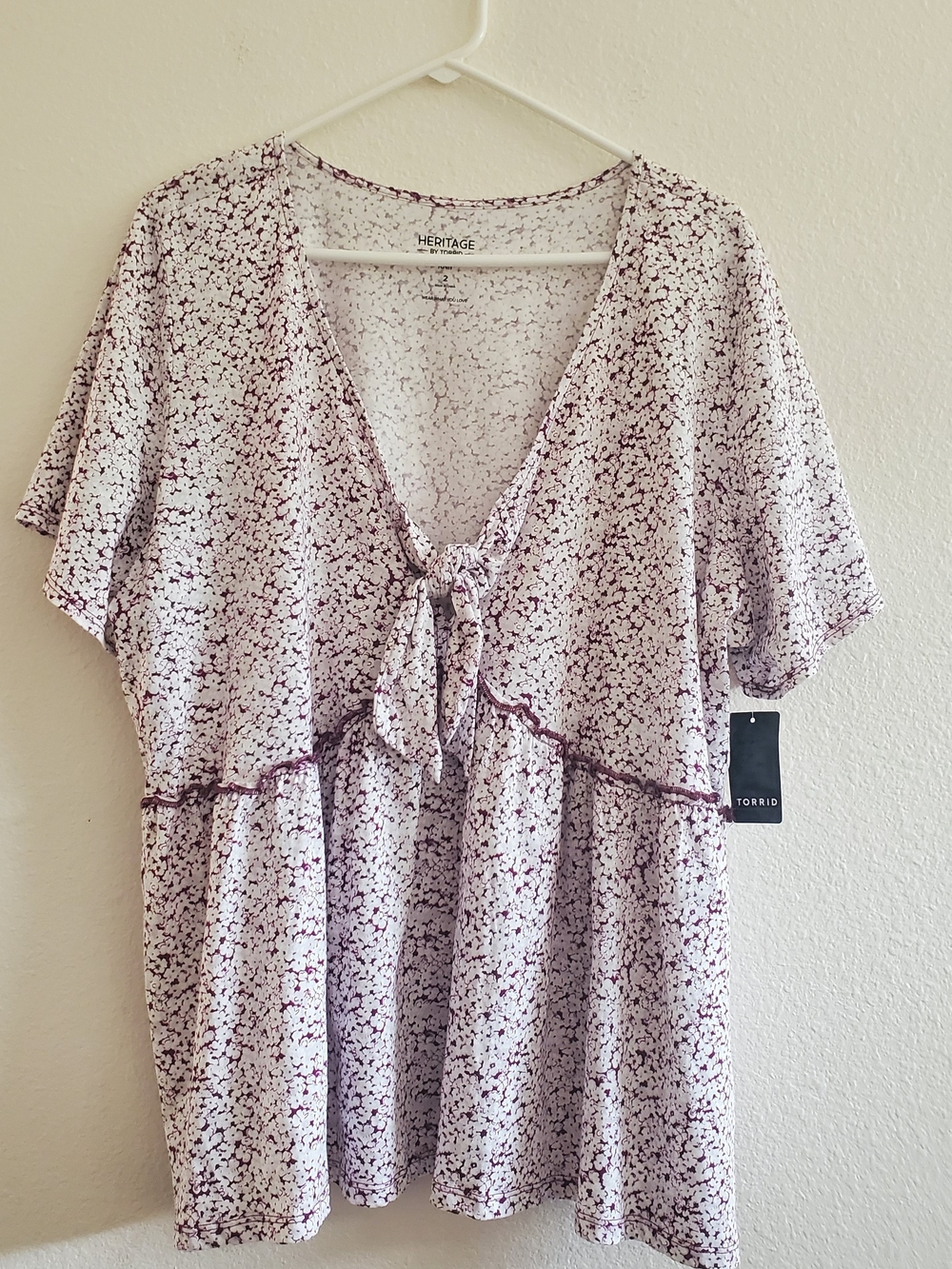 Heritage By Torrid Floral Tie-Front Peplum Top - White & Purple Size 2X